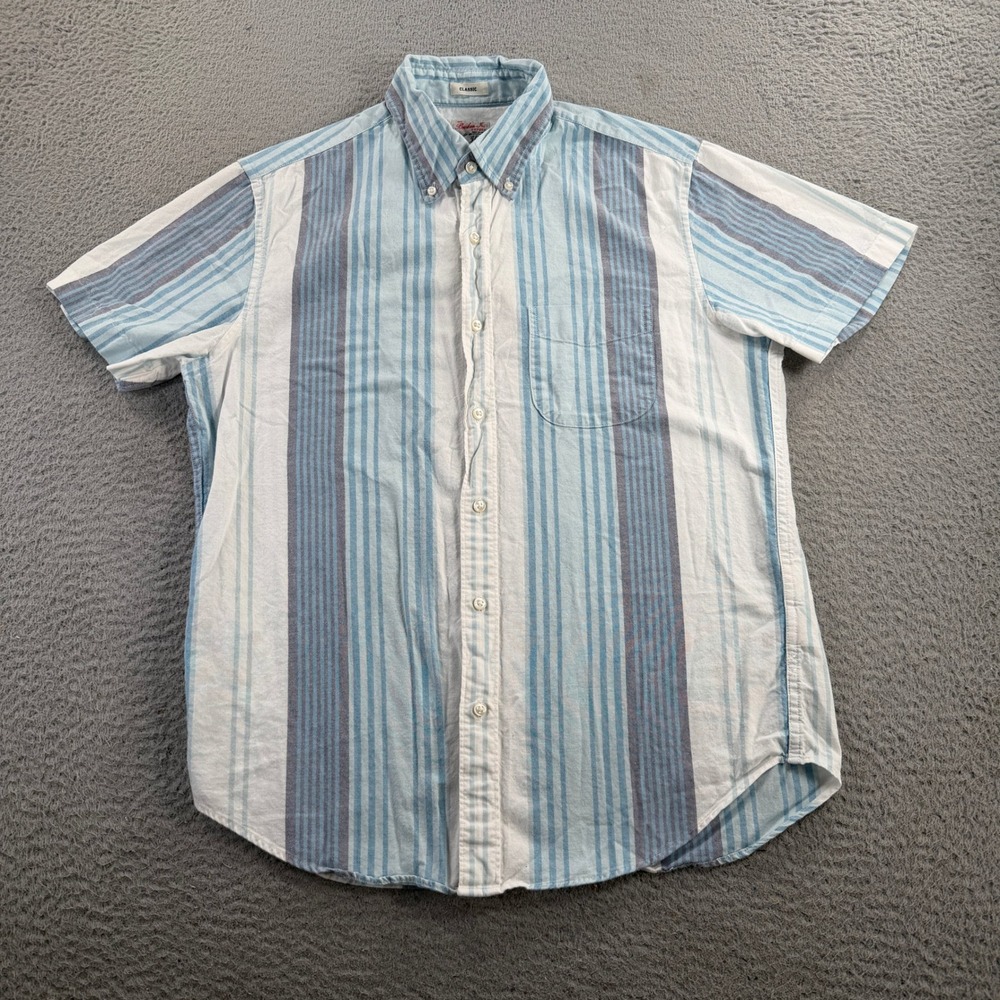 J. Crew Broken-In Oxford Shirt Mens Medium Blue Striped Short Sleeve Button Down